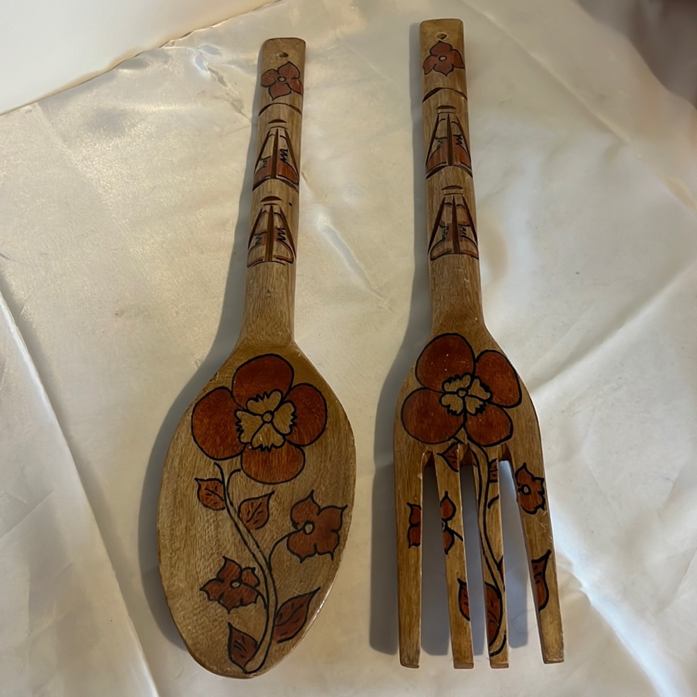 Large wood spoon and fork wall hanging decor